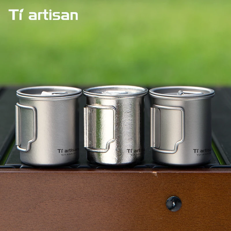 Tiartisan 50ml Reiner Titan Mini-Teetasse Outdoor Camping Taschen-Espressotasse mit Klappgriff Sake-Tasse
