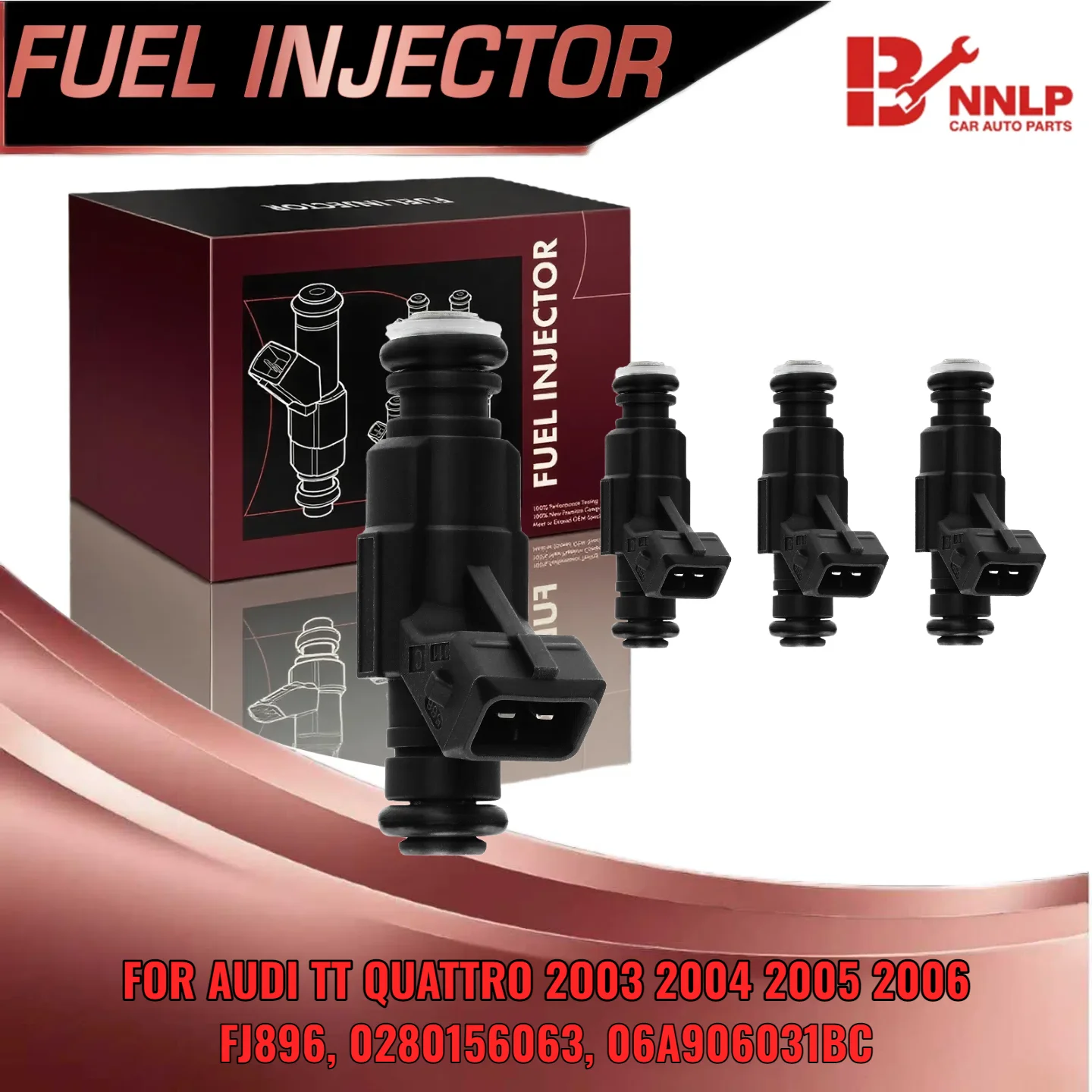 

Set of 4 Fuel Injector for Audi TT Quattro 2003 2004 2005 2006 18L FJ896 0280156063 06A906031BC