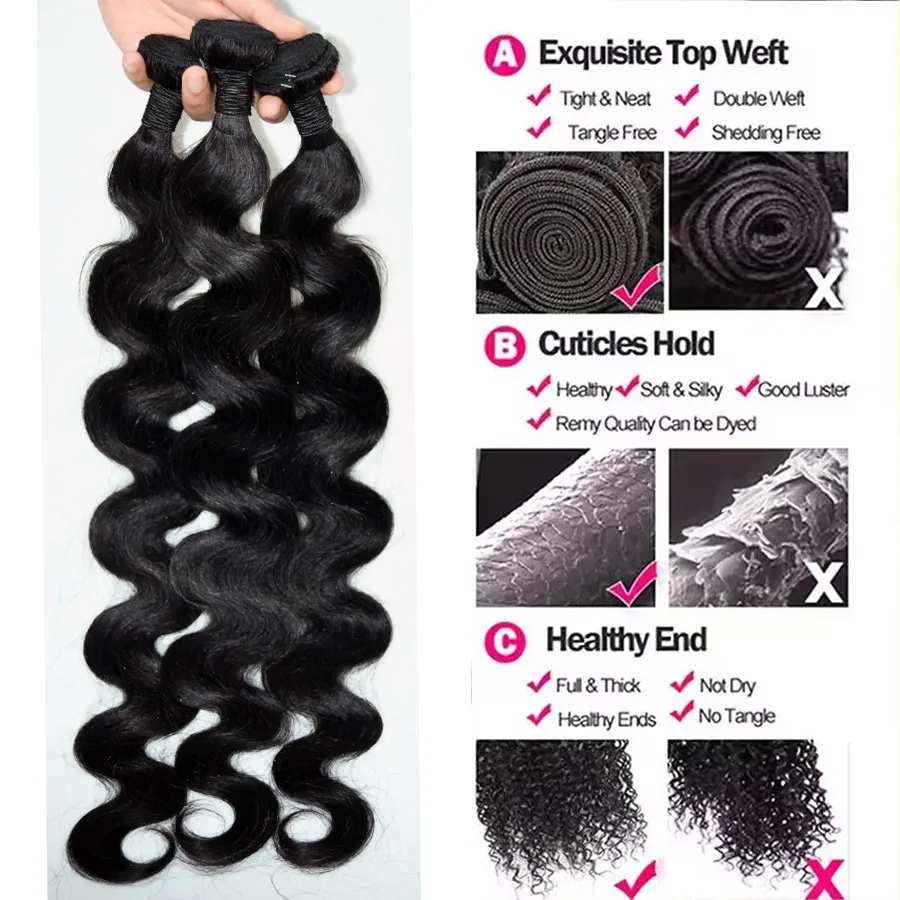 Body Wave Bundles Human Hair Extension For Women Human Hair Weave Bundles Natural Black 10A Top Quality Bundles