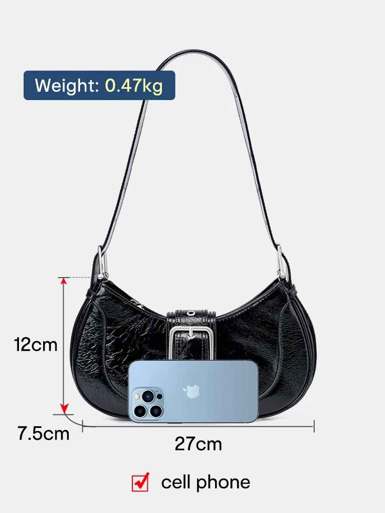 Zency New Stylish Oil Wax Leather Women Girls Handbag Retro Anti-theft Shoulder Underarm Bag Black Silver Bags Adjustable Strap