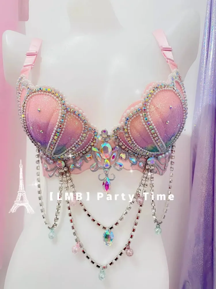 

Customized Ocean Mermaid Shell Oriental Dance Bra Handmade Heavy Industry Luxury Fashion Show Bounce Di Belly Dance Top