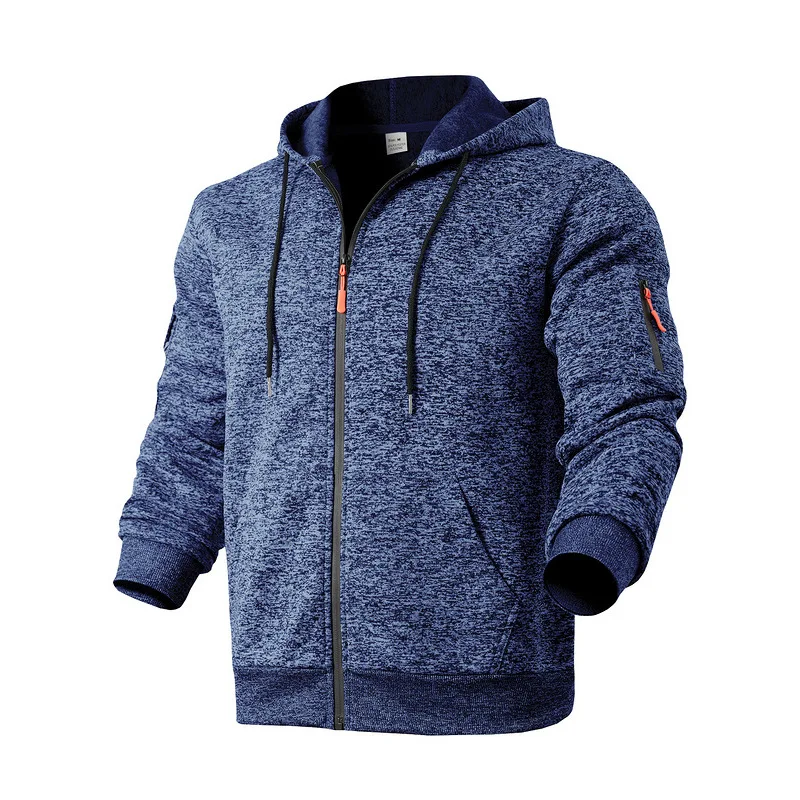 Amerikanischer Herren-Sweater aus schwerem Samt, Retro-Stil, mit kationischen Taschen, Kapuze und Reißverschluss, trendiger Sportpullover für Männer – Detail 6