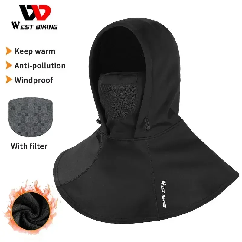 WEST BIKING Winter Men MTB Cycling Hoods Fleece Neck Warmer Thermal Sport Snowboard Balaclava Mask Built-In Filter Fishing Scarf