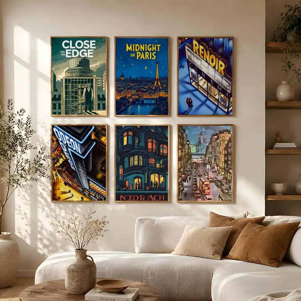 Art Edward Hopper City Poster Self-Adhesive HD Mural Wall Decals, Living Room Bedroom Home Decor Gift