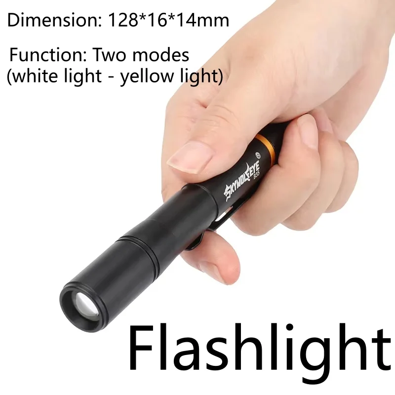 1 Pcs Flashlight LED Outdoor Parts Pen Light 128*16*14mm Pen light 4-10H Aluminum Alloy Aluminum alloy Two Modes