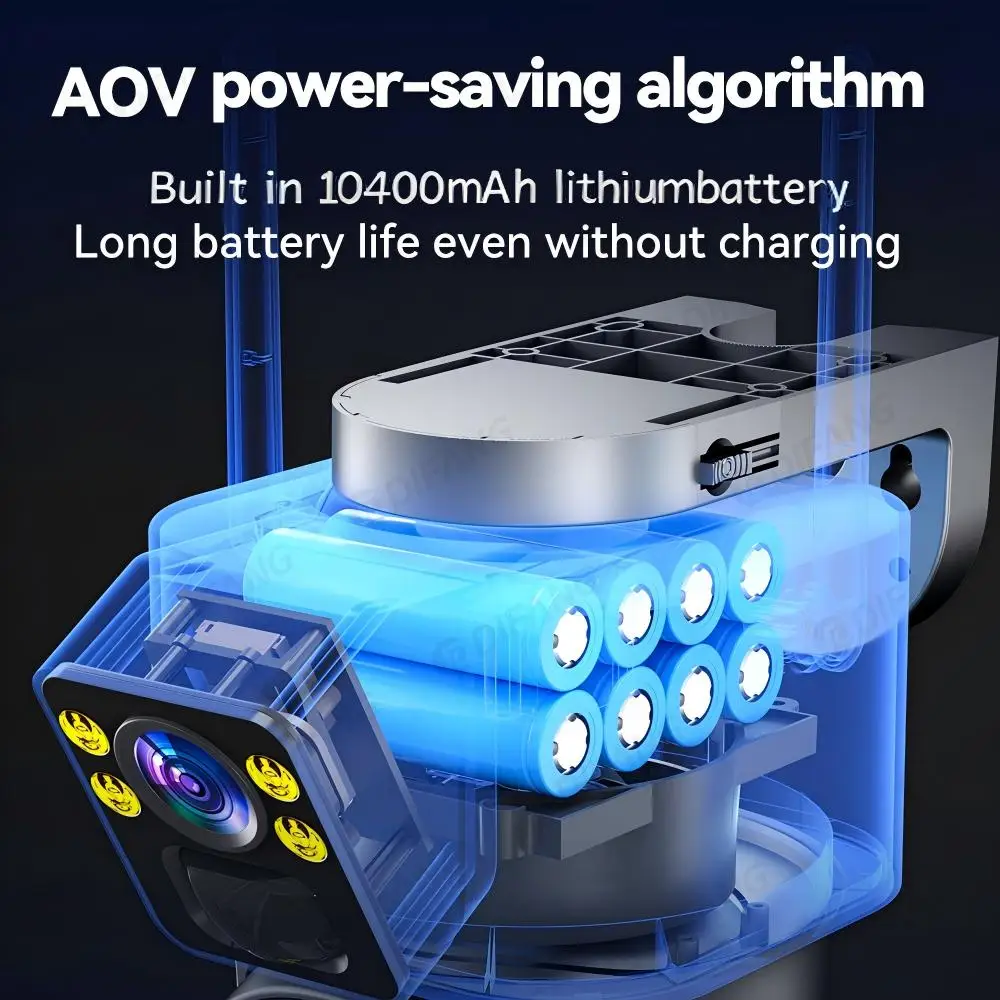 Solarbetriebene 4G/WiFi-Überwachungskamera, 4K 8MP Dual Lens Outdoor PTZ, kein Netzkabel erforderlich, Vollfarb-Nachtsicht, wasserdicht