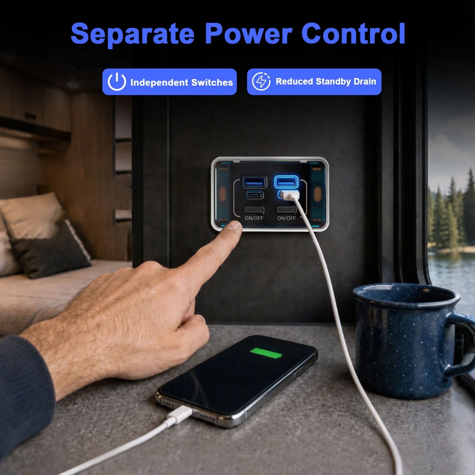 Pd Qc3.0 Charging Outlet Panel Mount 12v 24v Usb Charger Socket 4 Port Usb Charger Socket 4-Port Usb Fast Charging Socket For Rv