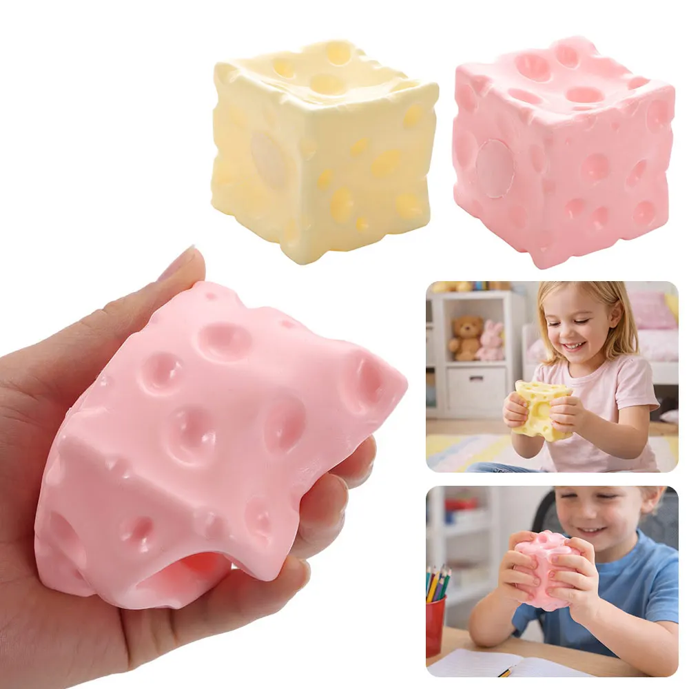 Shapeable Jumbo Cheese Cube Stress Ball Non-Bounce Squishy Texture Cheese Squeeze Fidget Toy Anti-Stress ASMR Sensory Stress Toy