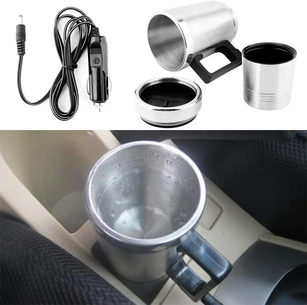 Car Hot Water Kettle, 350ML + 150ML Stainless Steel Car  Kettle Coffee Tea  Water Heating Cup 12V