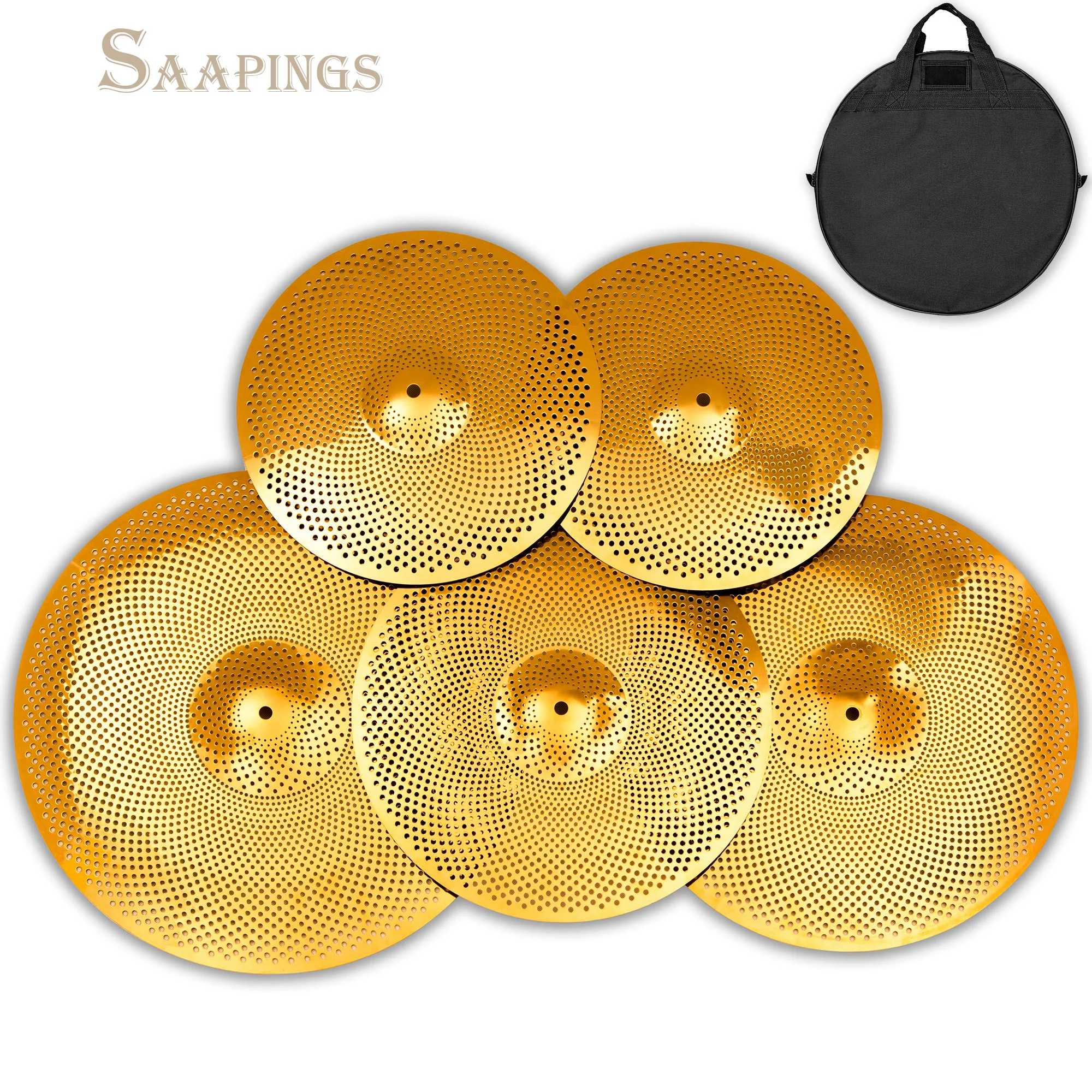 Low Volume Cymbal Pack, Quiet Cymbal Set 14''/16''/18''/20'' (5 Pcs) | FREE Cymbal Bag included