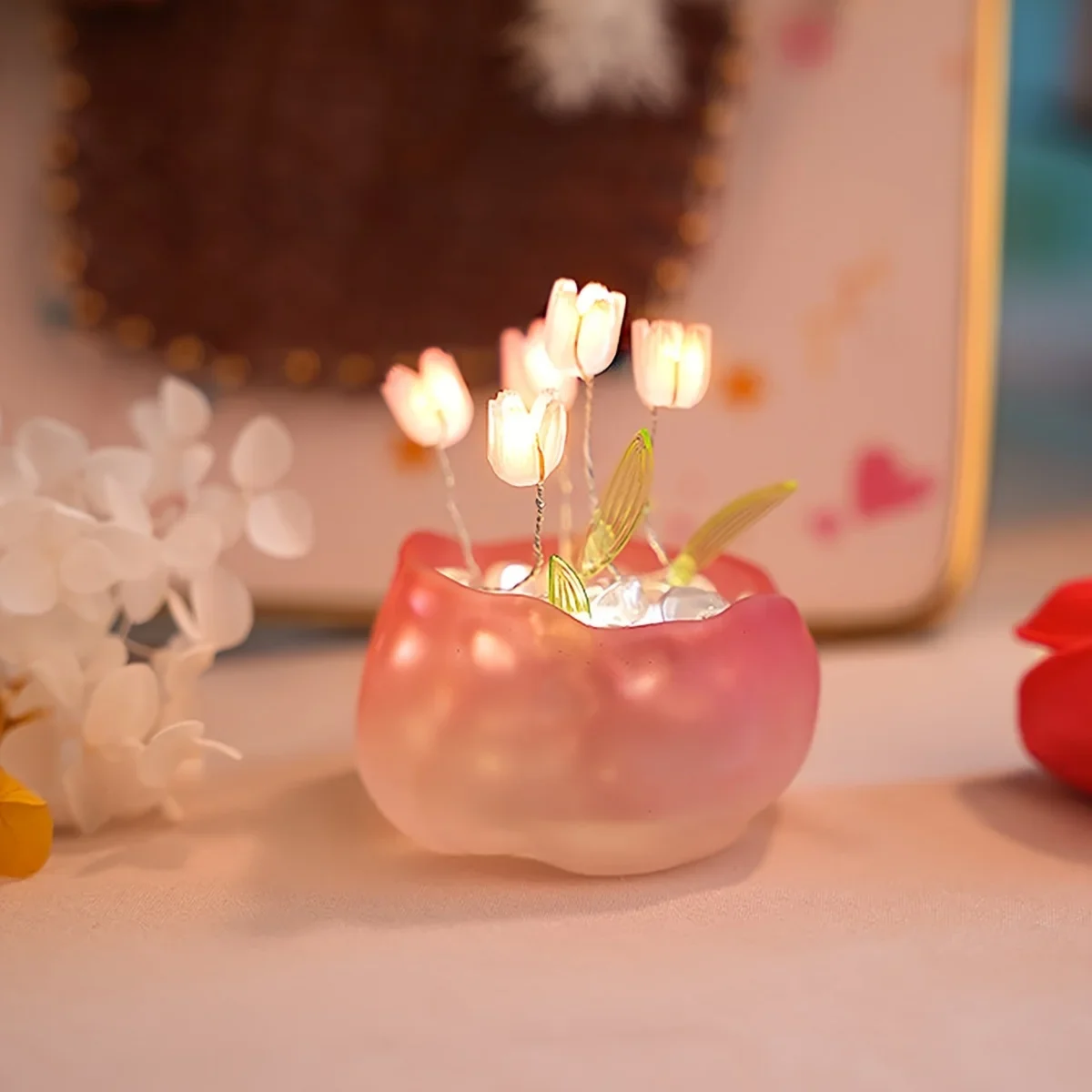 Veilleuse de bureau en verre de simulation de LED, cadeau fait main de bricolage, lampe de table, décorations de salon à la maison, décoration de bureau