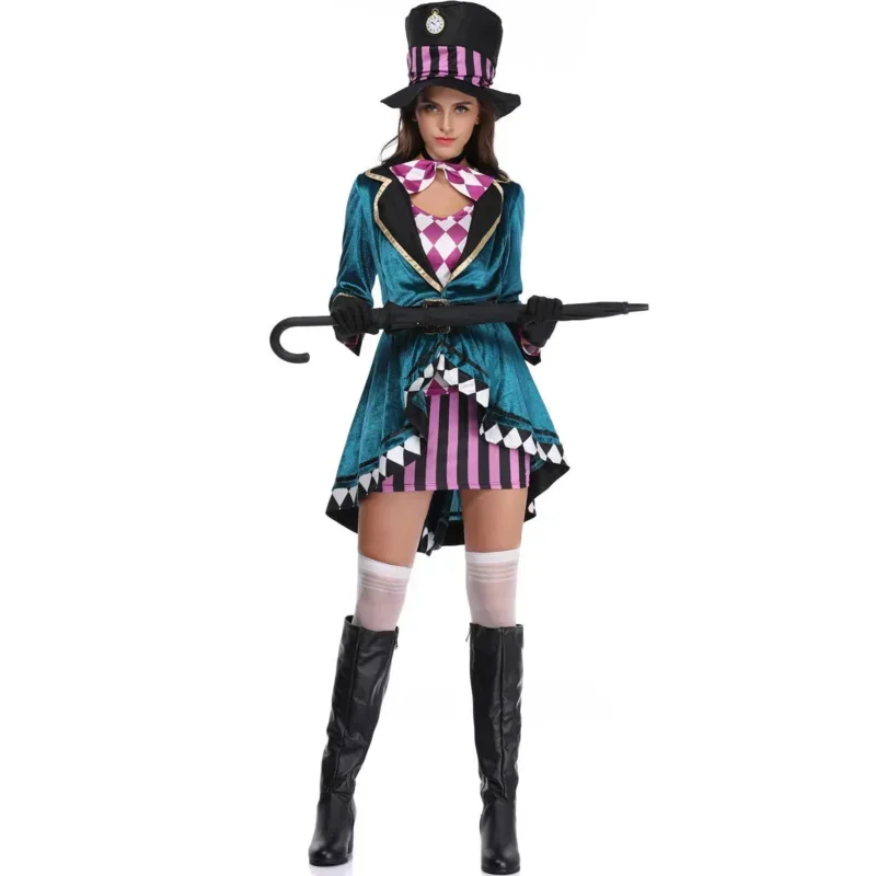 2025 Alice In Wonderland Clock Mad Hatter Cosplay Costume Sexy Adult Fairy Tale Dress Women Magic Show Tuxedo Fancy Dress