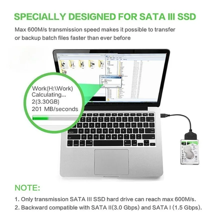 USB 3.0 naar SATA-kabel 7+15 22-pins SATA III naar USB 3.0-adapter voor 2,5 inch externe HDD/SSD-harde schijven tot 5 Gbps overdrachtgegevens