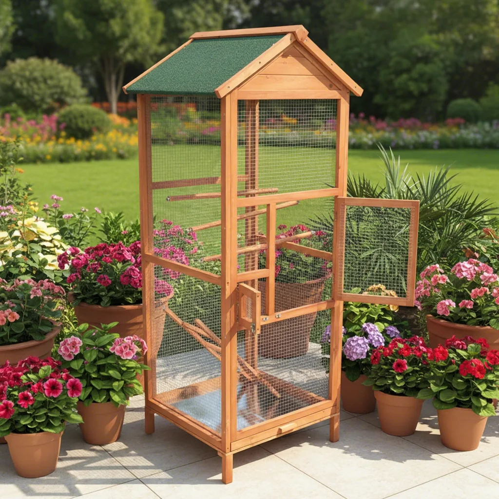 SDB005 Best Seller Wooden Pigeon House Bird Cage Print Patterned Bird Cages with Stand for Cockatiels