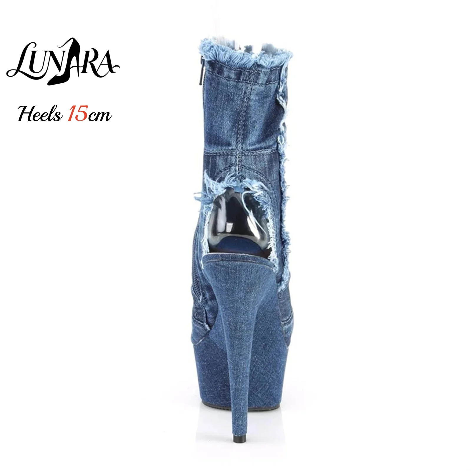 15cm/6Inch Blue Peep toe Platforms Stilettos Slingback Side zipper Ankle boots Pole dance Exotic Stage Nightclub Rave Party Heel