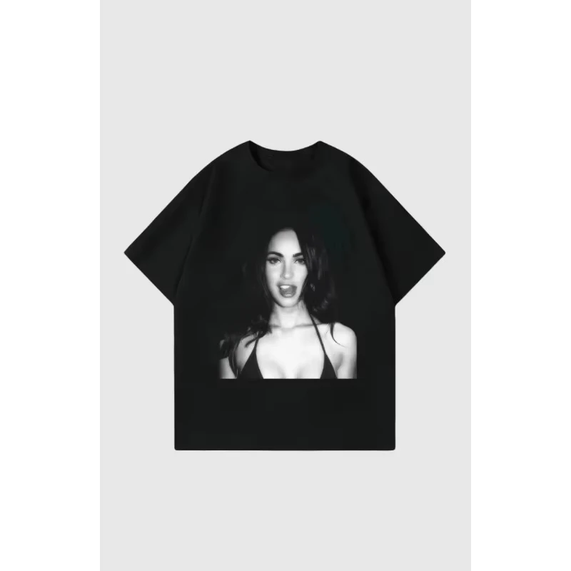 Megan Fox Graphic T-shirt Vintage Streetwear Y2K Aesthetic Unisex Oversized Crew Neck Cotton Short S
