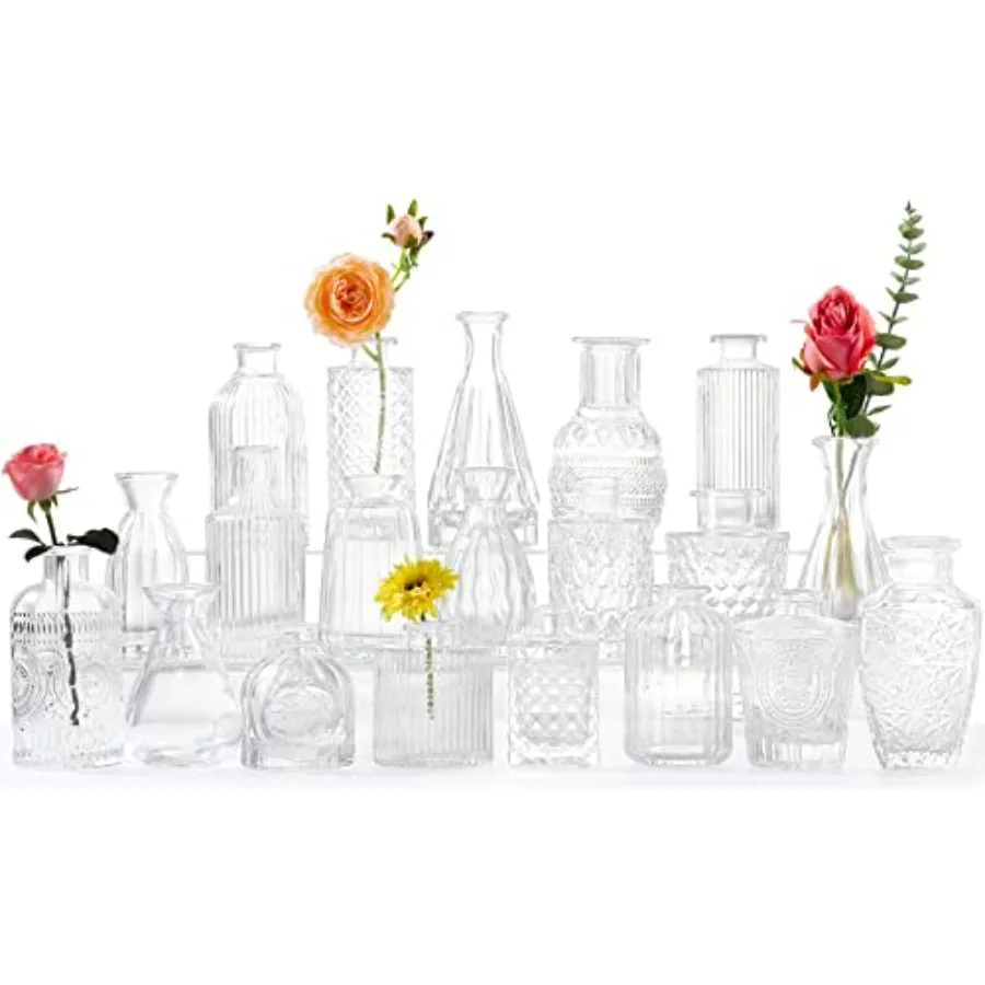 

Glass Bud Vases -Set of 20 for Flowers, Small Clear Bud Vases in Bulk for Centerpieces Home Decor, Mini Glass Assorted for Rust
