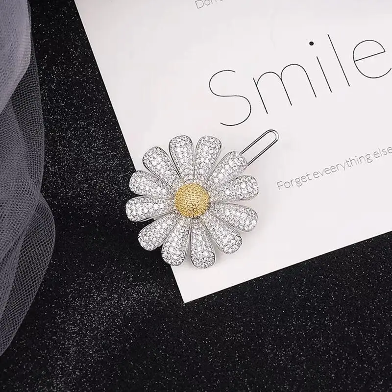 SENYU Luxury Flower Hairpins Beautiful Mini Zirconia Micro-inlay Daisy Hairclip Fashion Women Hairband Wedding Bridal Jewelry