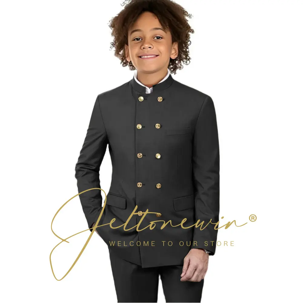 African Style Boys Suit Jacket Pants 2 Piece Double Breasted Stand Collar Blazer Kids Wedding Tuxedo Formal Clothes 2-16 Years