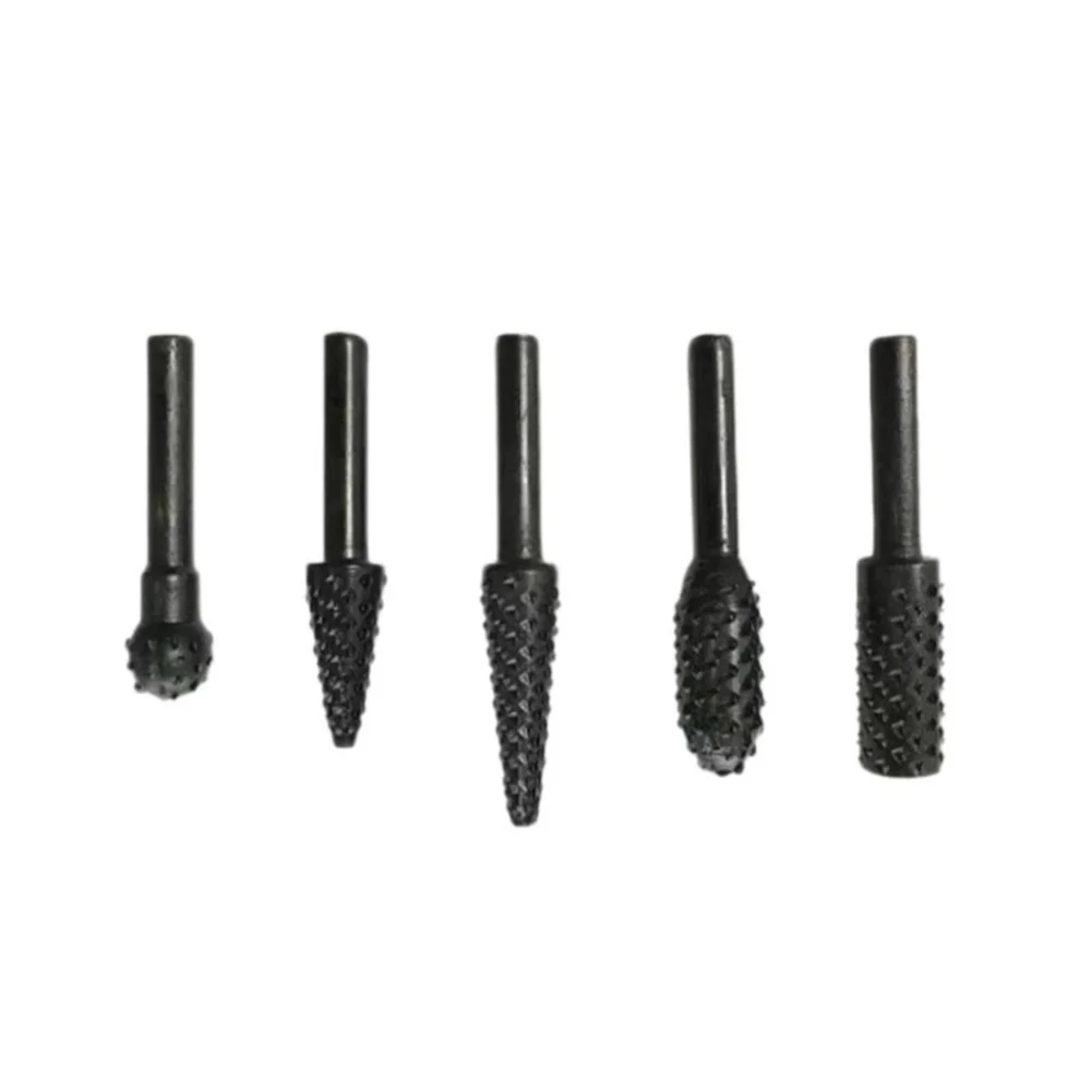 Rotary File Kit for Wood Carvers with Five Distinct Burr Shapes Including Small Large Cone Cylindrical Round and Oval