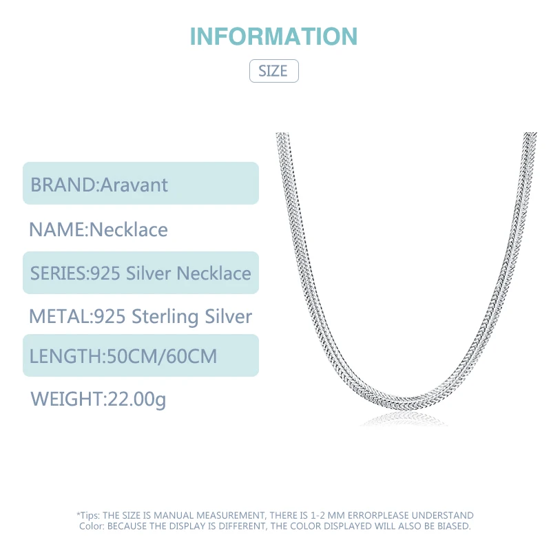 Aravant 925 Silver 4mm Necklace Chains For Women Men Fashion Wedding Jewelry