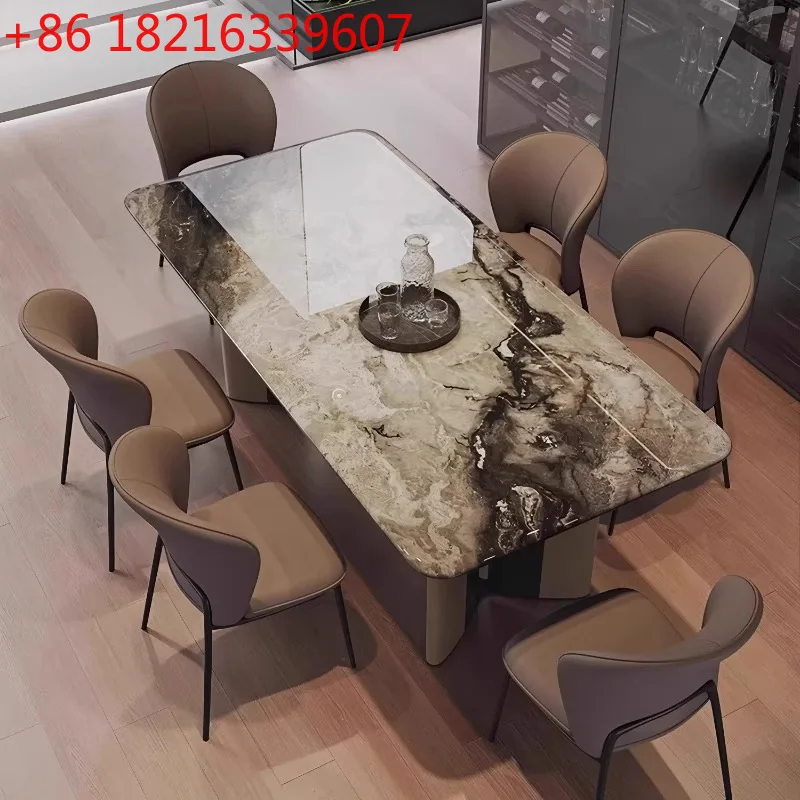 

Italian light luxury marble household modern simple dining table and chair combination ink luxury stone