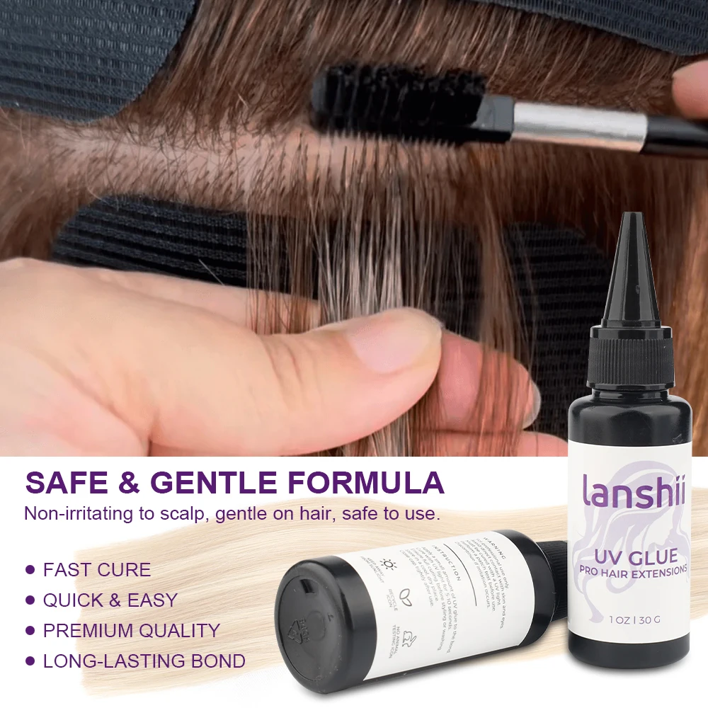 Kit combinato di colla e rimozione per extension UV Lanshii – Colla 2×30 g + Dispositivo di rimozione 2×30 ml + 2 spazzole, cura rapida e rimozione facile