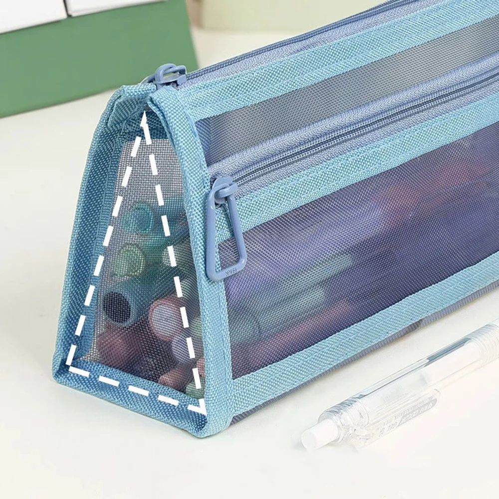 Transparent Mesh Pencil Case, Student Exam Specific Stationery Bag, Double-Layer Three-Dimensional Large Capacity Pencil Case