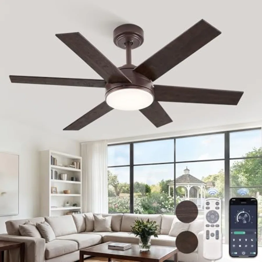 

Ceilg Fan with Lights and Remote, Reversible 6 Blades and Dimmable 3-Color Modern Fan for Patios, DC Motor Large Ceilg Fan for