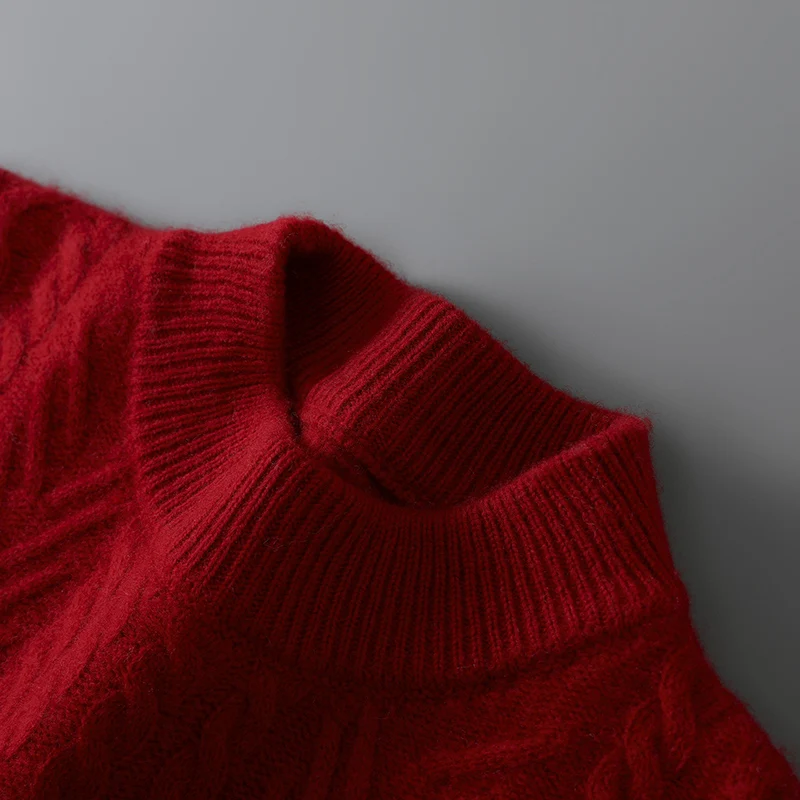 남성 캐시미어 스웨터 가을 겨울 O넥 풀오버 100% 메리노 울 니트웨어 캐주얼 두꺼운 트위스트 플라워 긴팔 의류 상의