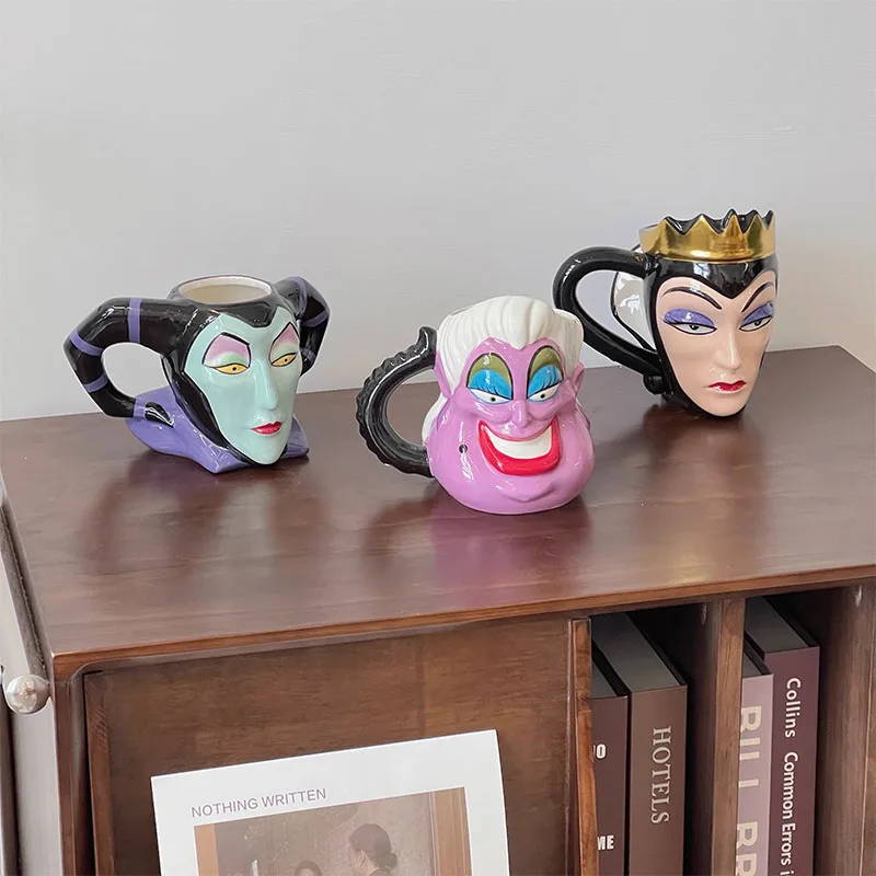 Disney Villain Ursula Maleficent Ceramic Mugs Action Figure Toys Cute Snow White The Little Mermaid Mug Cup Kids Gifts