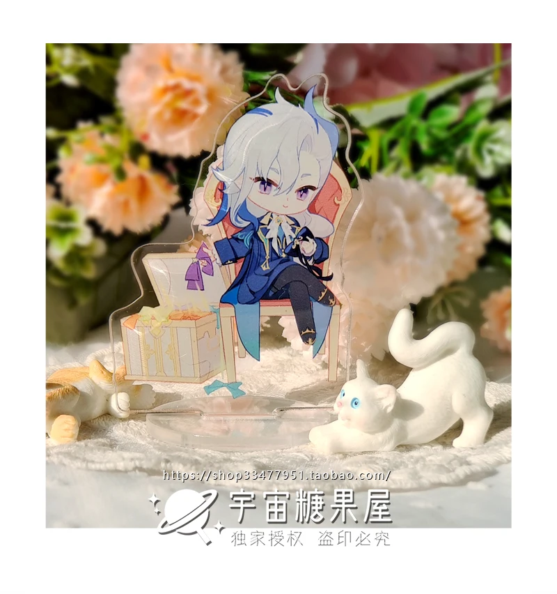 Anime genshin impacto neuvillette cosplay dos desenhos animados tampa de garrafa crachá acrílico suporte figura charme mascote pingente sinal de pé presente