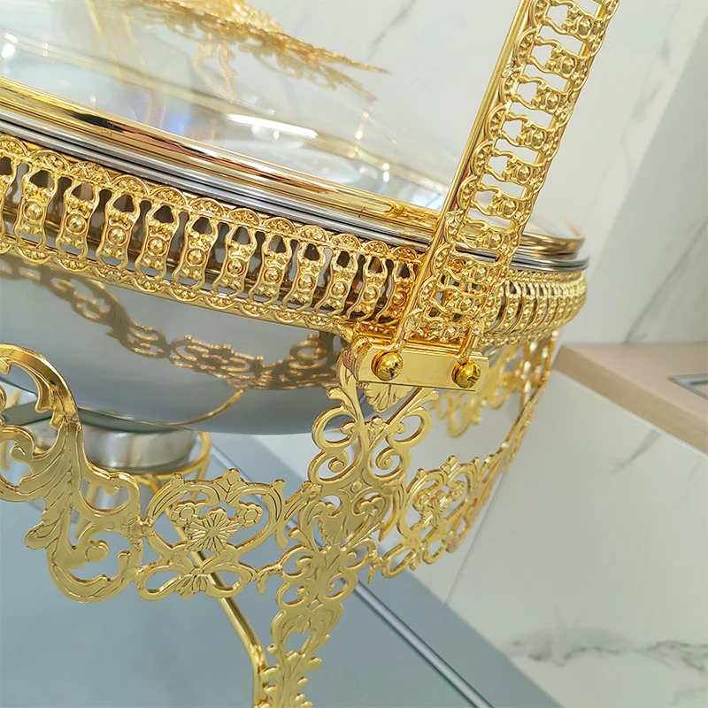 الذهبي الساخن وعاء بوفيه مجموعة فاخرة لفة الأعلى مطعم فندق هوت بوت جهاز تسخين الطعام بوفيه