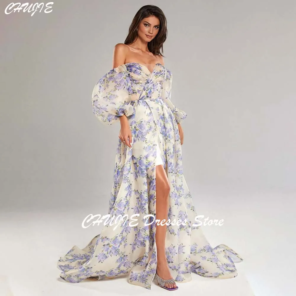 

Puffy Off Shoulder Prom Dress For Woman A Line Evening Party Gown Floor Length With Slit Wedding Dress Customized Princess Dress