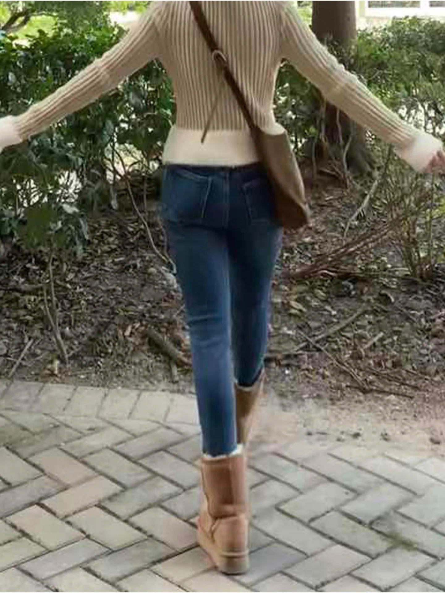 Women's Fce Lined Thiened Skinny Jeans Low Waist Distred Denim Pants Autumn Winter Faion Retro Pencil Jeans