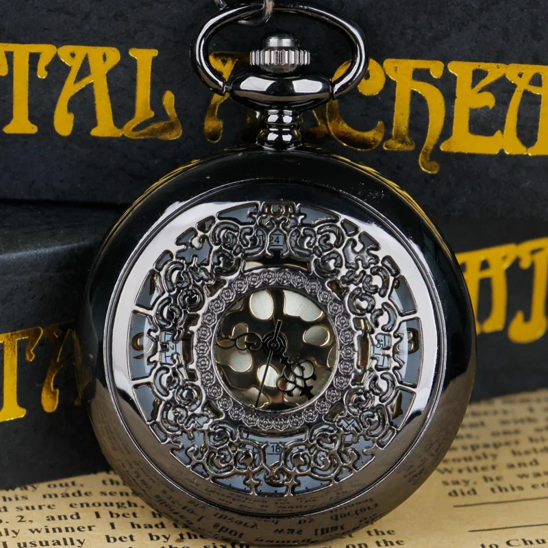 Steampunk Window Cut Paper Pocket Watch Cosplay Edward Elric with Chain Anime Women Men Gifts