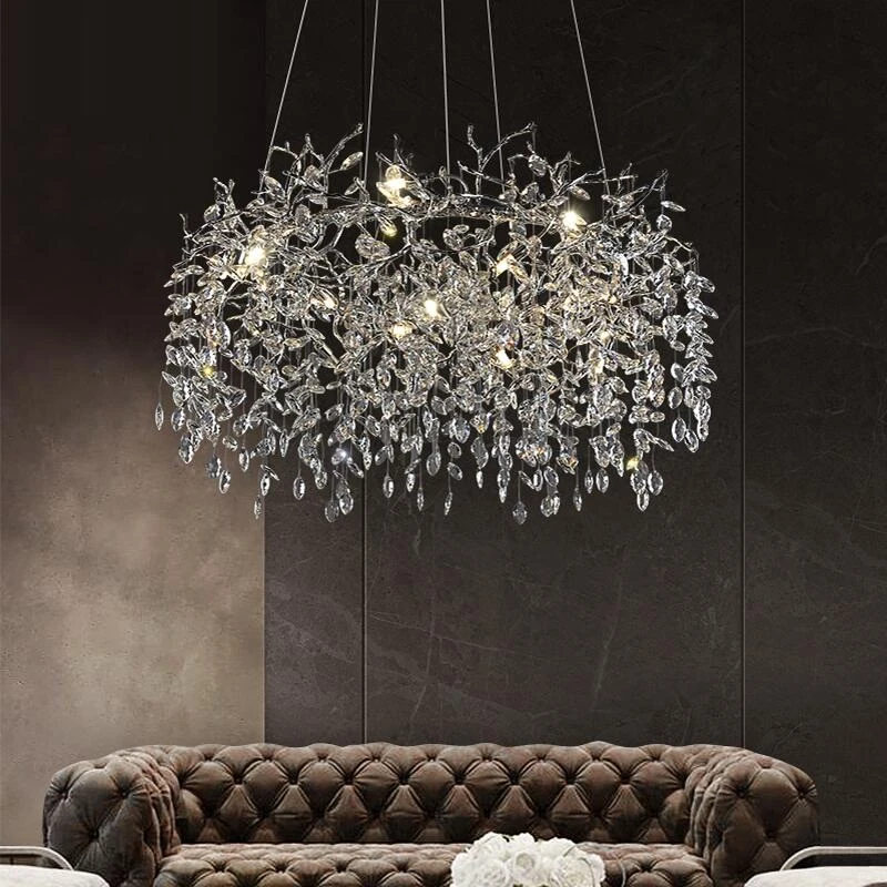 French luxury living room chandelier hotel branch crystal LED lighting villa creative design lights Gold/Silver