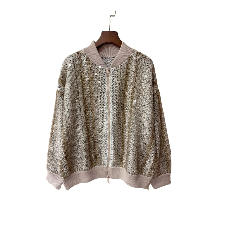 2024 Women's Sweater Heavy Hand-Embroidered Crystal Sequined Sweater Coat Luxury Clothes Women Knitwear  top quality tops