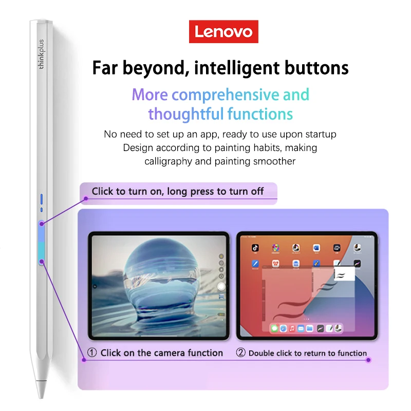Lenovo ThinkPlus Universal Stylus Touch Pen for Android/iOS/Windows iPad Bluetooth Power Display Control Camera Pen BP19BL