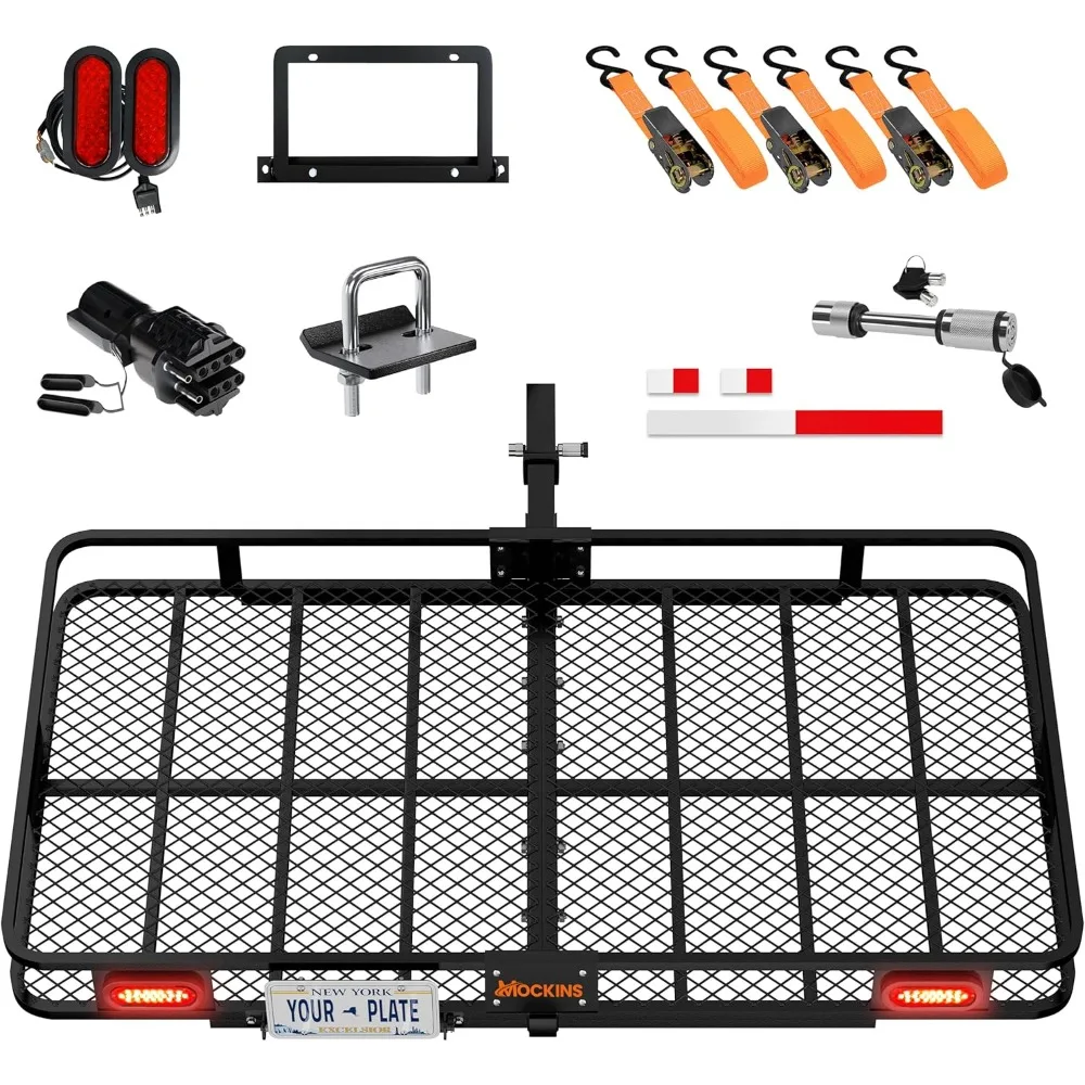 

XXL 72"x36"x6" Folding Trailer Hitch Cargo Carrier w/Rear Lights & License Plate Bracket | Weatherproof Steel Luggage Ra