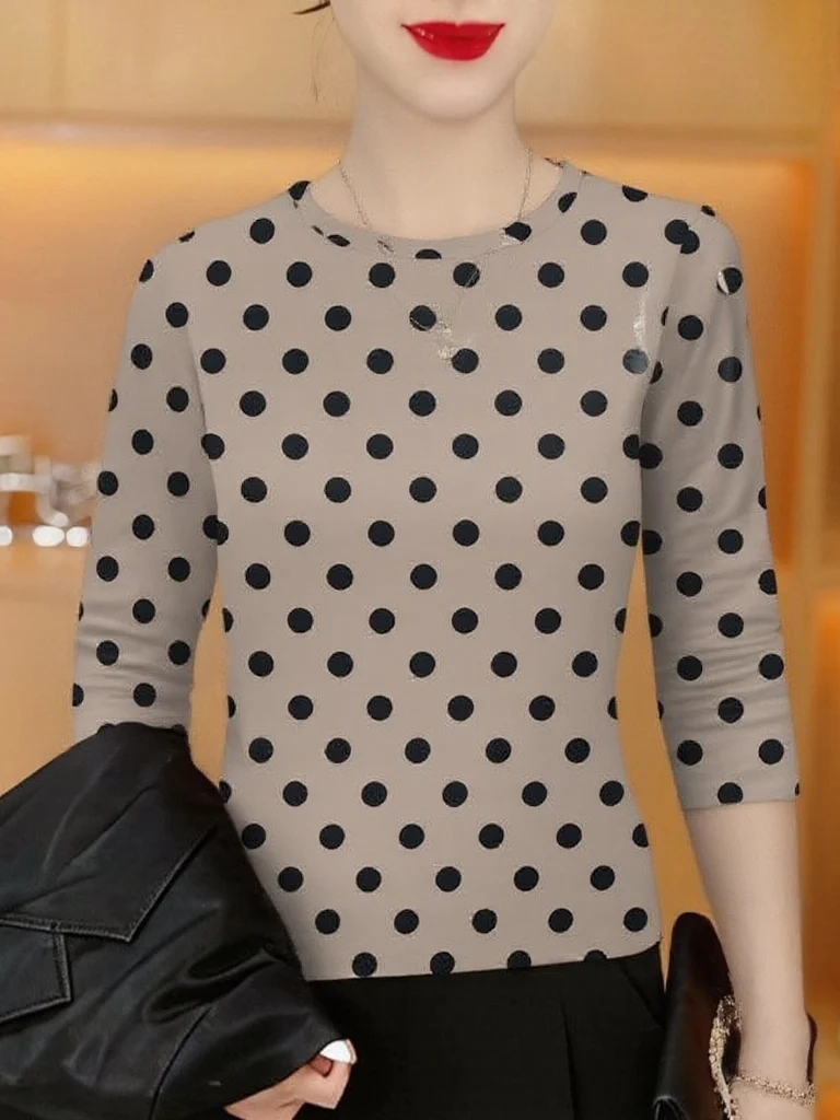 

Long Sleeve Floral Print T-Shirt Women's round Neck Slimming Cover up Youthful Breathable Casual Wear Polyester Fiber