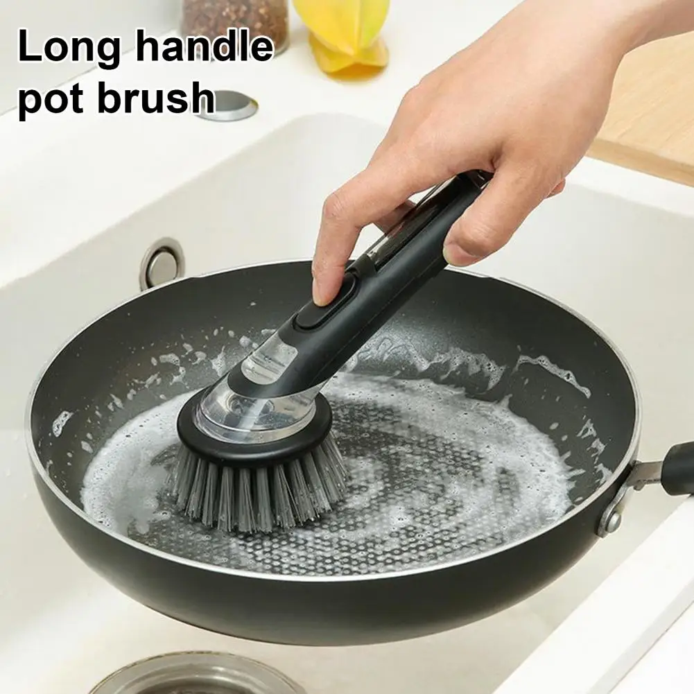 Dish Brush with Soap Dispenser Pot Brush with Ergonomic Handle Pot Scrubber Kitchen Scrub Brush for Dishes Pans Pots