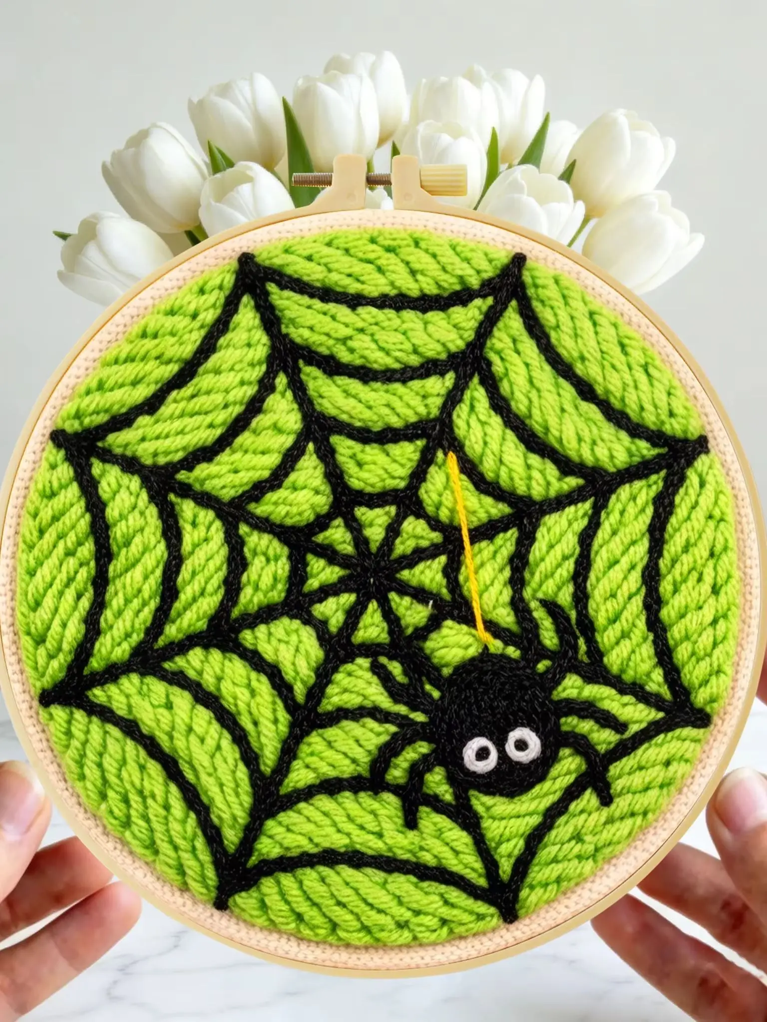 Halloween-Themen-Punch-Needle-Set 20x20cm 1 Stück Gruseliger Kürbis-Geist Stickerei-Set DIY-Bastelset für Heimdekoration und Süßes oder Saures Party – Detail 1