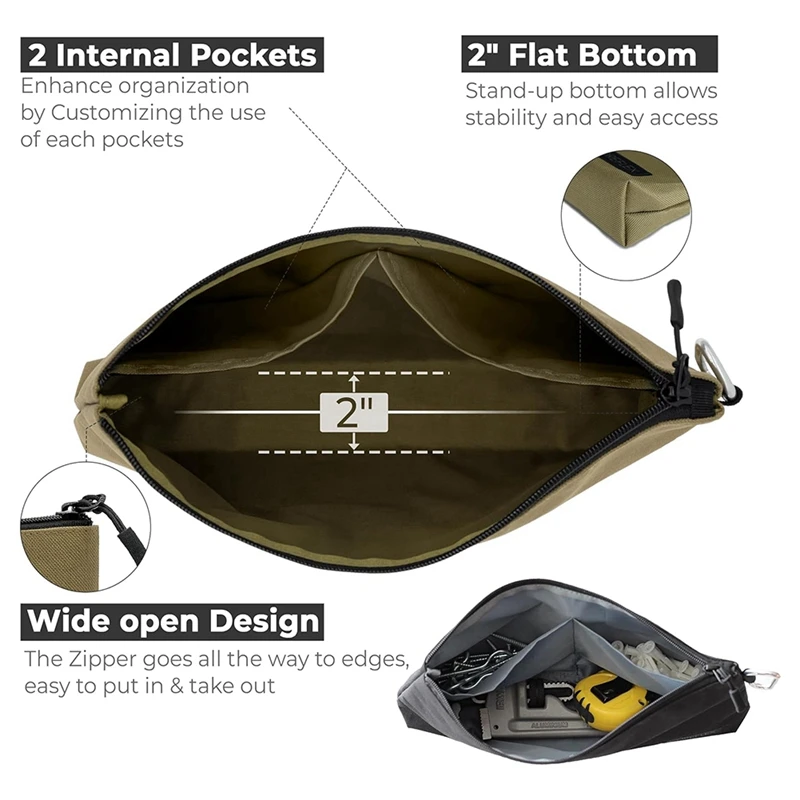 6 Pack Premium Tool Pouch Zipper Bag with Internal Pockets,14inch Tool Bag, Multipurpose Storage Pouch, Flat Bottom Retail