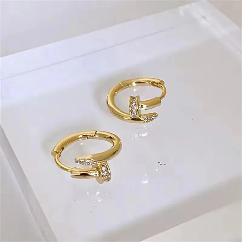 Charming Shiny Crystal Round Hoop Earring For Women Minimalist Nail Shaped Earrings Gold/Silver Trendy Jewelry image 3