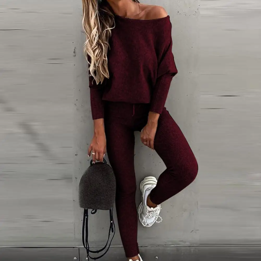 2Pcs/Set Fitness Trendy Women Tracksuit Round Neck Sweatshirt Blouse Drawstring Pants Set Female Pullover Sweatpants Sports Suit