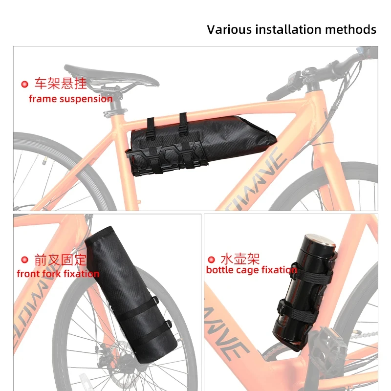 MEROCA Borsa da bici impermeabile Borsa da ciclismo portatile multifunzionale con telaio ad alta capacità per tubo anteriore per attrezzatura da bicicletta per portaborraccia