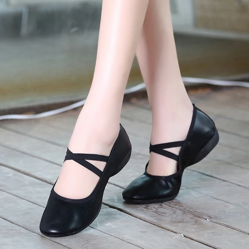 

Modern Dance oes for Women Summer Square Dance oes Adult Four Seasons Dance Low Heel Genuine Leather Soft Bot Flat Bot...