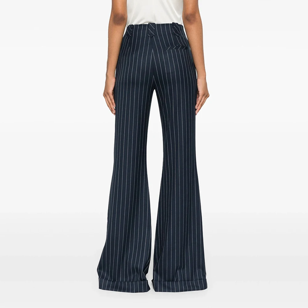 TWOTWINSTYLE Striped Casual Flare Pants For Women High Waist Minimalist Slimming Full Length Pant Female Fashion Style Clothes