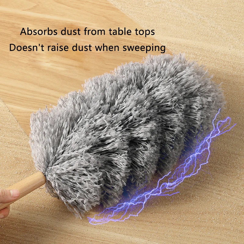 Fiber Duster Easy Clean Electrostatic Adsorption Household Cleaning Accessories Car Interior Cleaning Wood Handle Fiber Duster